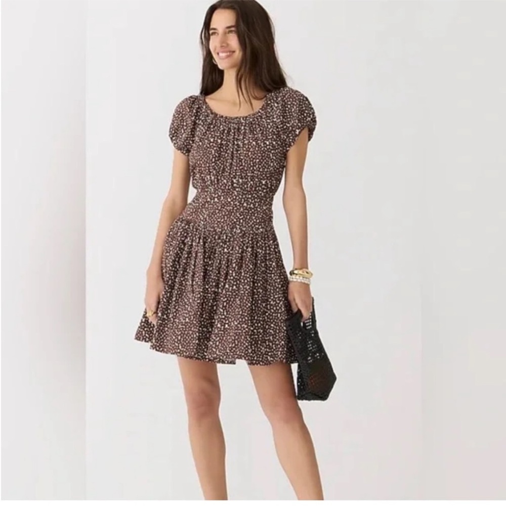 NEW J. Crew Drop-waist
cotton poplin mini dress in mocha floral Size 4